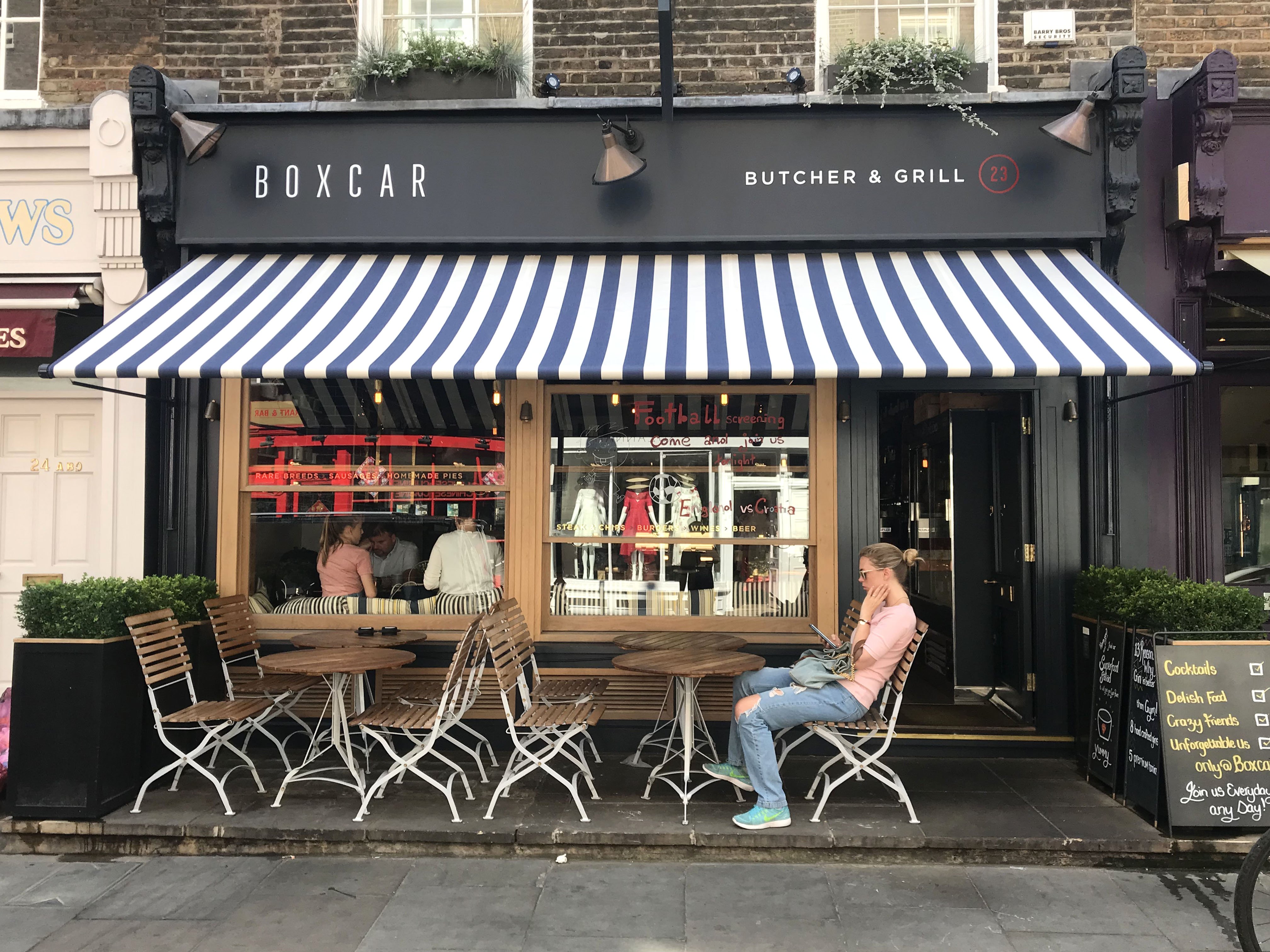 Greenwich Awning With Striking Striped Design At Boxcar Butcher And Grill Morco Blinds